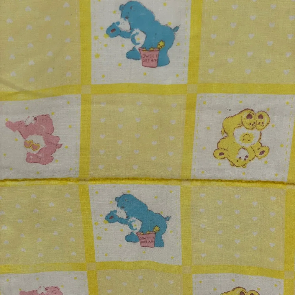 Vintage 1980s Care Bears Handmade Baby Quilt Blanket Love a Lot 50x39